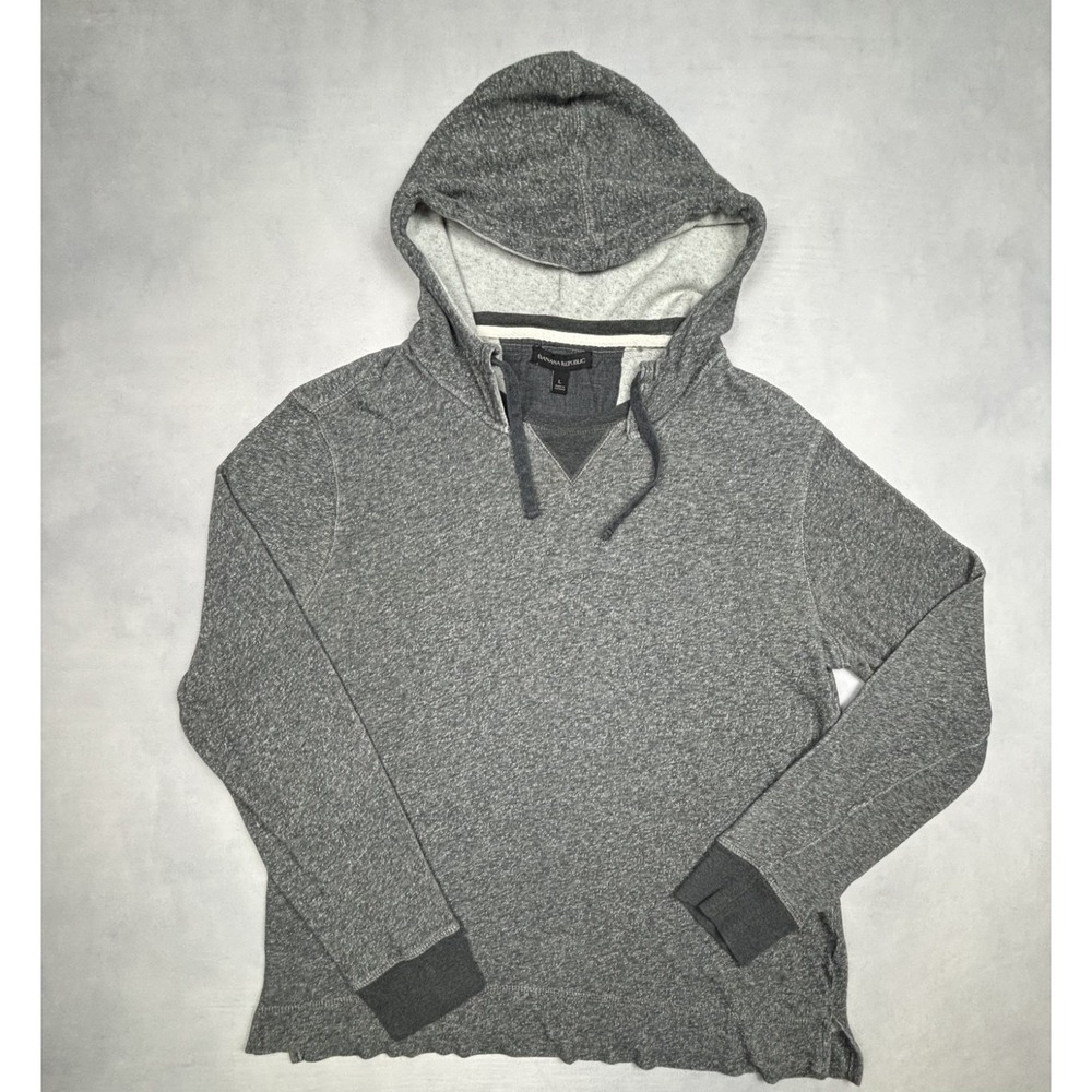 Banana Republic Hoodie Mens Large Heather Grey 100% Cotton V-Neck Pullover‎ L